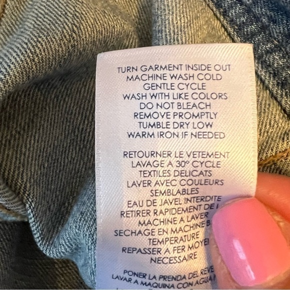 Chaps Mixed Media Denim Sweatshirt Jean Jacket Button Front Blue Gray Size M - Picture 8 of 8